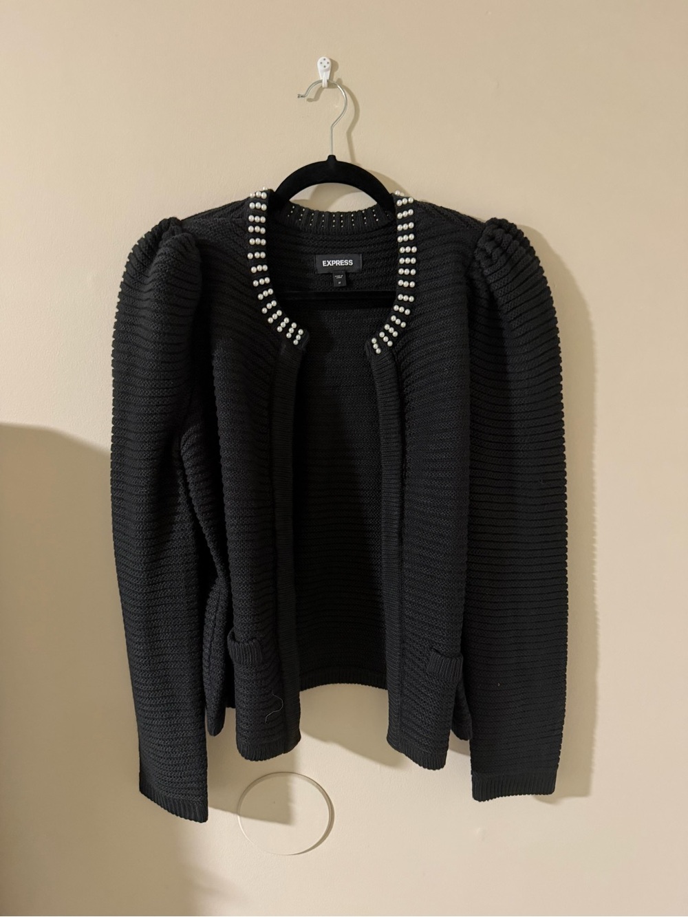 Express Black Pearl-Embellished Knit Cardigan